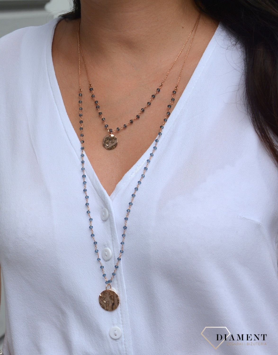 Srebrny naszyjnik długi koraliki granatowe Dall'Aqcua C RM 19887 0137.jpg